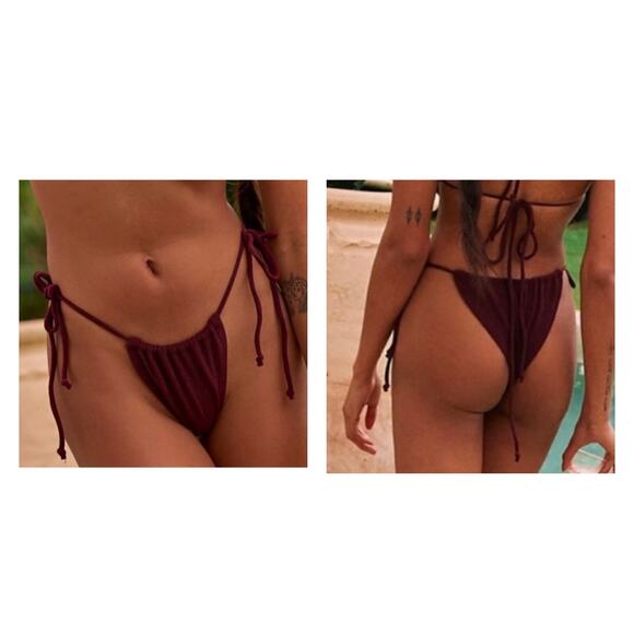 NEW GNASH x Free People Toweling String Scrunch Chocolate Bikini Bottom Size 2 - Picture 1 of 8